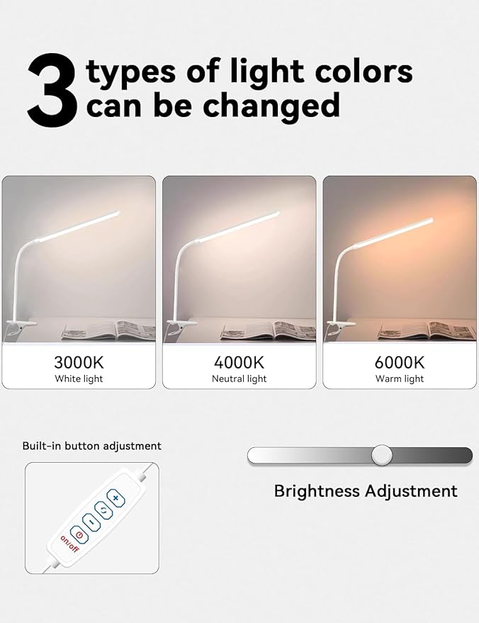 2 Pack LED Desk Lamp with Clamp, Desk Lamps for Home Office Three Colors Dimming, Computer Desk Monitor Light Bar Curved, Clip on Reading Accessories Lighting, Work from Home Essentials