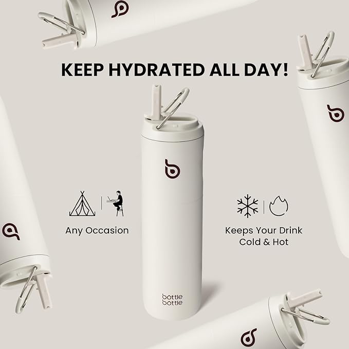 BOTTLE BOTTLE Insulated Water Bottle 24oz with Straw Lid and Handle Sports | for Travel Gym school,Stainless Steel Water Bottles,Double-Wall,Vacuum Metal,Leak Proof,BPA-Free