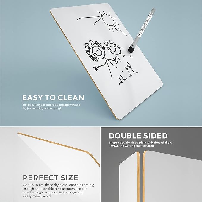 Nicpro Small Dry Erase Lapboard, 2 Pack Small White Board 12''x 16'' Mini White Board Double Sided with 8 Water-Based Pen, Portable Whiteboards for Kids Students Teachers Classroom Homeschool Supplies