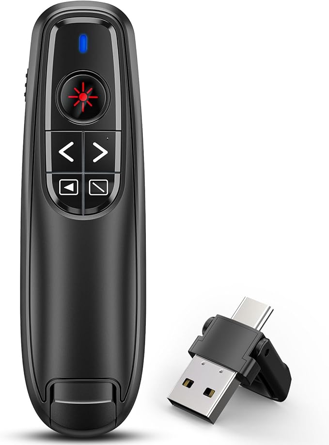 2-in-1 USB Type C Presentation Clicker Wireless Presenter Remote Clicker for PowerPoint Presentations with Clicker, RF 2.4GHz USB C PowerPoint Clicker Slide Advancer for Computer/Mac/Laptop