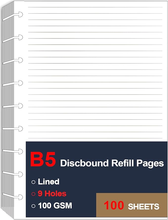 9 Disc Lined Refills for Happy Planner, Classic Size Discbound Lined Refill Paper, Loose-leaf Discbound Inserts, 100Sheets / 200Pages, 100gsm Paper, 7x9.25 Inch