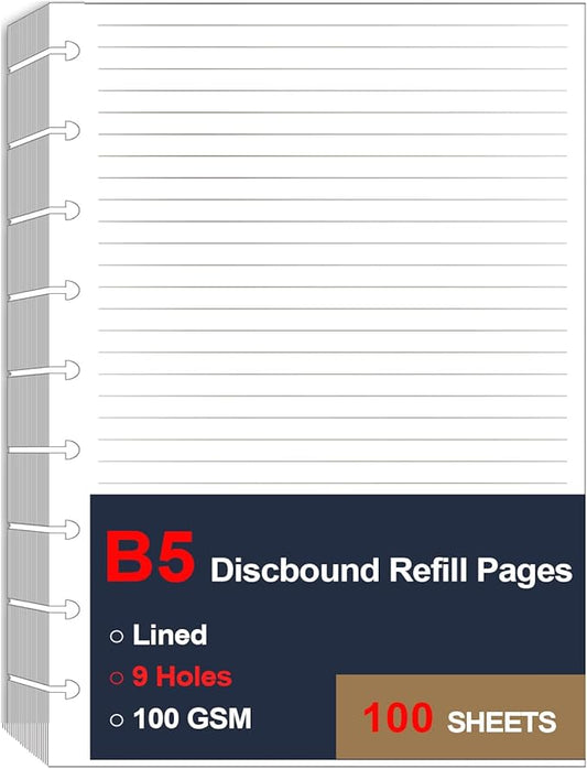 9 Disc Lined Refills for Happy Planner, Classic Size Discbound Lined Refill Paper, Loose-leaf Discbound Inserts, 100Sheets / 200Pages, 100gsm Paper, 7x9.25 Inch