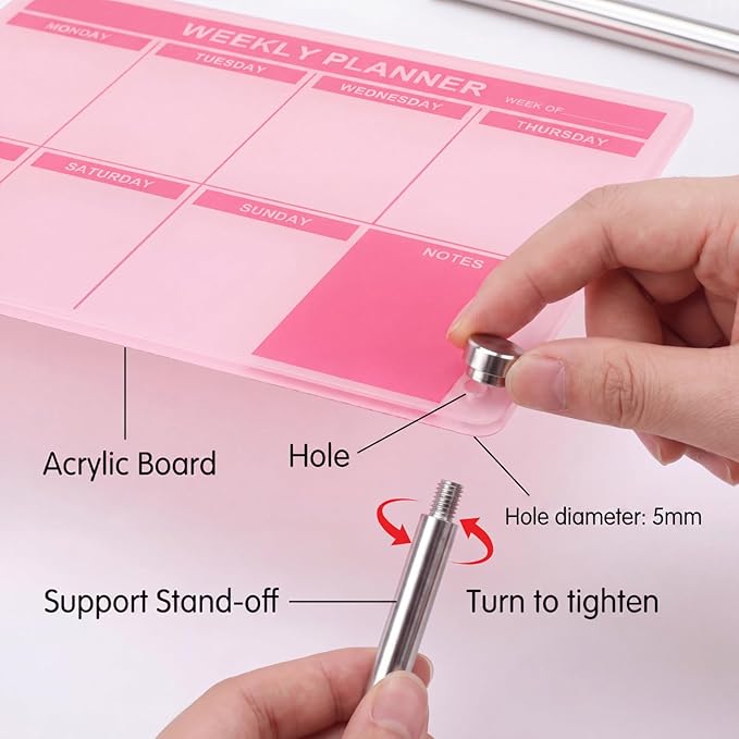 Desktop Acrylic Weekly Planner Board Acrylic Calendar Dry Erase Board with Stand to Do List Planner Boards with Daily Schedule and Markers for Family Home Office(Pink)
