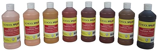 School Smart Washable Tempera Paints for School and Arts and Crafts Use, 16 Ounces Each, Assorted Multicultural Colors, Set of 8