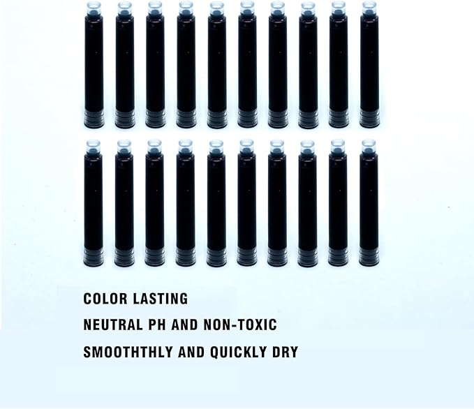 60 Count Bociyer Fountain Pen Ink Refill Cartridges | Ink Cartridge | 3.4mm bore Diameter | Black Ink