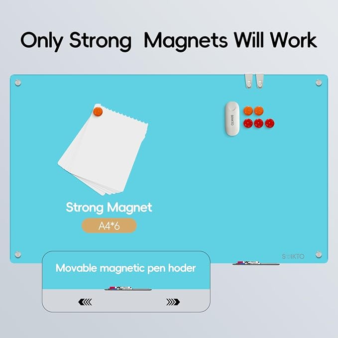 Glass Whiteboard - Glass Dry Erase Board 48" x 36" Magnetic White Board Writing Board White Boards for Walls Wall Office Home, Blue