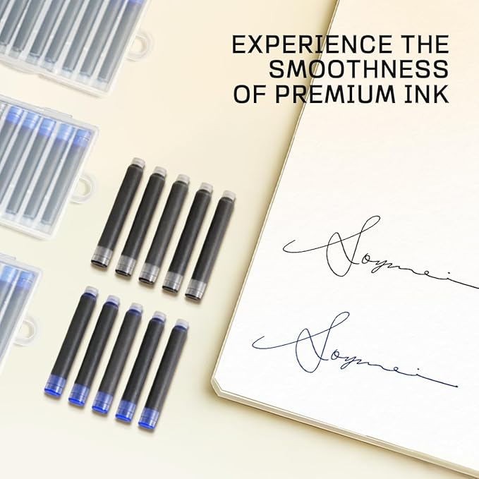 YUNCHUN 40PCS Fountain Pen Ink Refills, 2.6 mm Ink Cartridges Sets for Hongdian, Ink Pen Writing Supplies International Standard Ink Refills, Smooth Writing (Black + Blue)