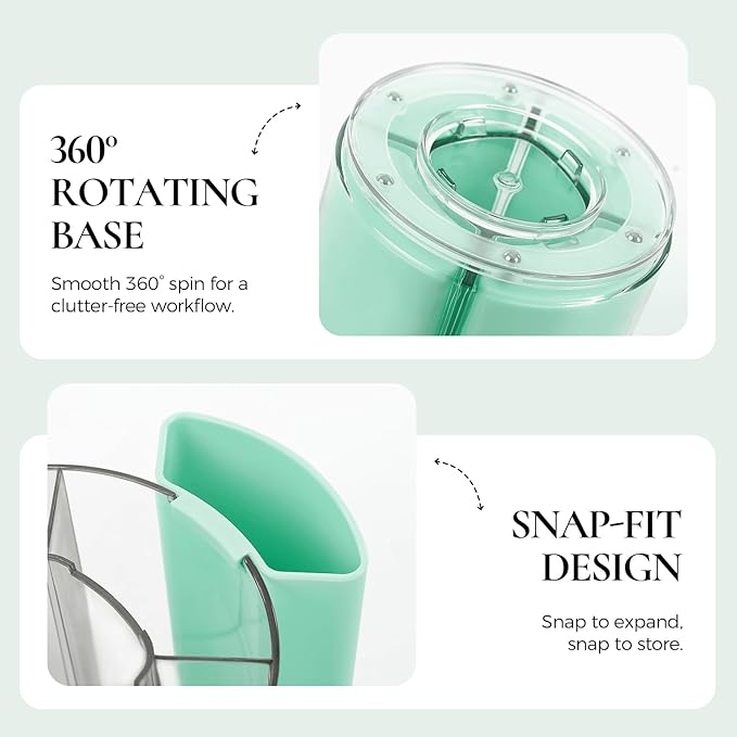 KONVINIT Green Pen Holder for Desk, 5 Slots 360° Rotating Pen Organizer, Cute Desk Organizers and Accessories for School, Home, Office and Art Supply
