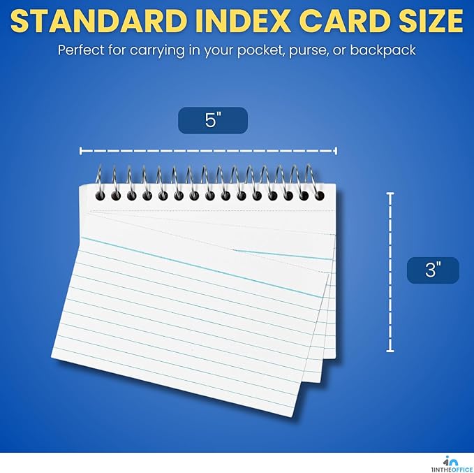 1InTheOffice Spiral Index Cards 3x5 Ruled, Spiral Bound, 50 White Cards/Spiral (6 Pack)