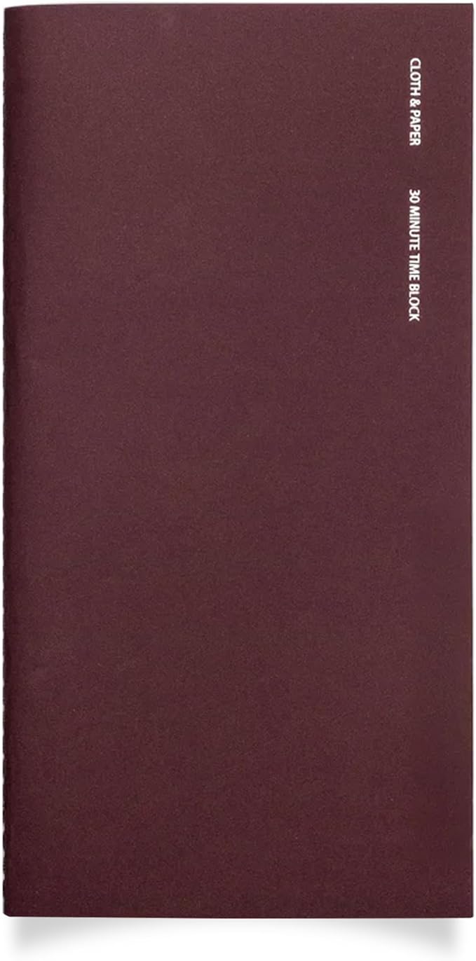 Cloth & Paper Travel Notebook | Time Blocking Planner – Bordeaux | A5 Slim Daily Schedule Planner 4.3" x 8.3" | 30 Minute Time Block Layout for Planning, Scheduling & Productivity – Soft Touch Cover