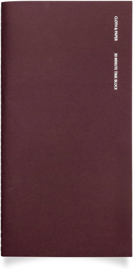 Cloth & Paper Travel Notebook | Time Blocking Planner – Bordeaux | A5 Slim Daily Schedule Planner 4.3" x 8.3" | 30 Minute Time Block Layout for Planning, Scheduling & Productivity – Soft Touch Cover