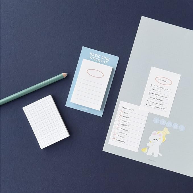 Monolike Basic Line Blue Sticky-it - 6p Set Self-Adhesive Memo Pad 50 Sheets