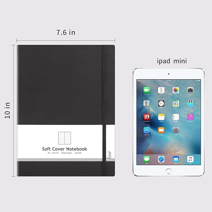 AHGXG Dotted Journal 2 Pack - B5 Large Journal Dot Grid Notebook (7.6'' X 10'') with Thick 120gsm Dot Paper, Soft Leather Cover, Total 384 Pages, Inner Pocket, Black Black