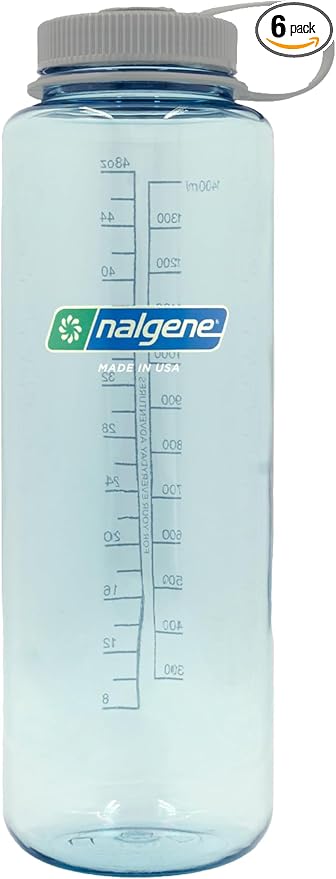 Nalgene Wide Mouth Silo Water Bottle | BPA-Free, Durable & Leak Proof, Large & Lightweight for Hiking, Gym & Sports, Seafoam, 48 Ounces (Pack of 6)