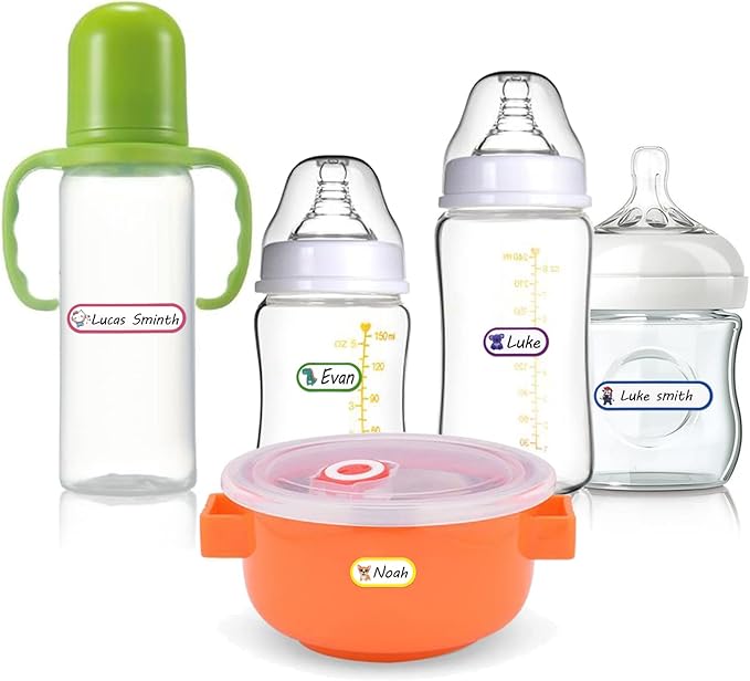 Name Labels for Kids Stuff Daycare, Waterproof Kids Labels for School Supplies, 128 PCS Personalized Name Tags Stickers for Water Bottles, Self Laminating, Dishwasher Safe