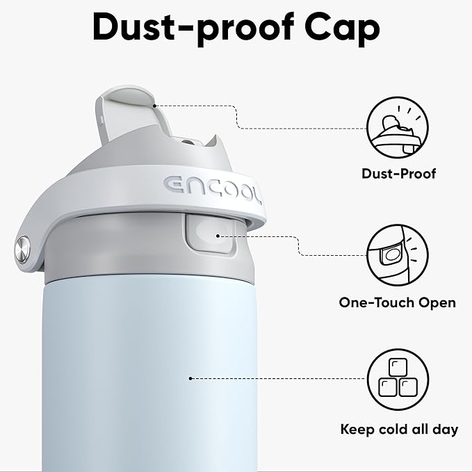 ENCOOL Leakproof Insulated Water Bottle with Straw Dual-Sip Water Bottle Bag-Safe Design for Work, Commute & Gym – Keeps Drinks Cold All Day, 32 oz, Misty Grey