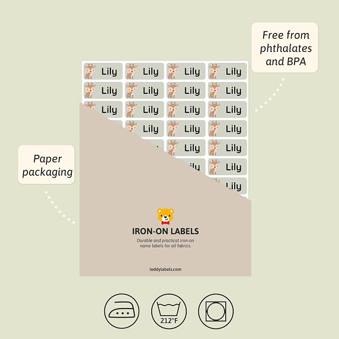 Iron-On Name Labels & Clothing Labels for Nursing Home (120) – Iron On Name Tags & Name Labels for Clothing & Clothes, School & Daycare – Waterproof - Forest Animals