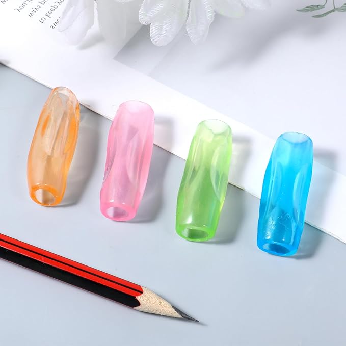 12PCS Transparent Silicone Grippers for Pencil with 3 Concaves, Multicolour Comfort Grip for Pencil Pen Ergonomic Writing Aid for Adult Student Writing Drawing Stylus