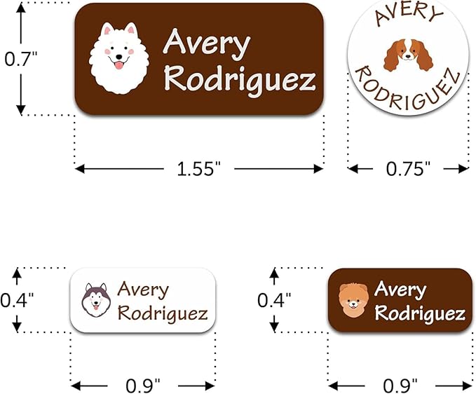Waterproof Custom Name Stickers (135 Labels) - Personalized Daycare Labels for Clothing, Water Bottles, Lunch Boxes & School Supplies - Ideal for Camp & Daycare - No-Iron (Dogs)