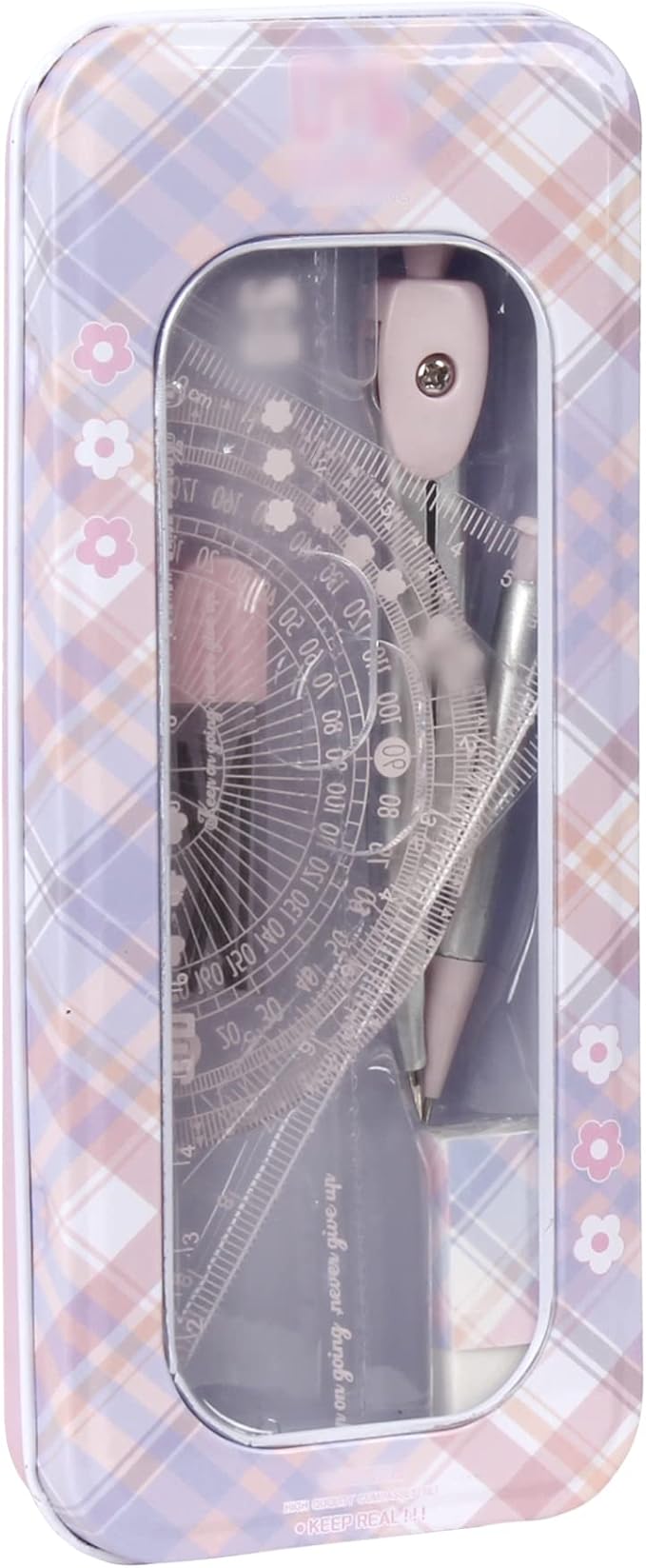 LABANCA 8 Pcs Compass Set with Protractor Rulers Pencil for Math Geometry (07434 Pink)