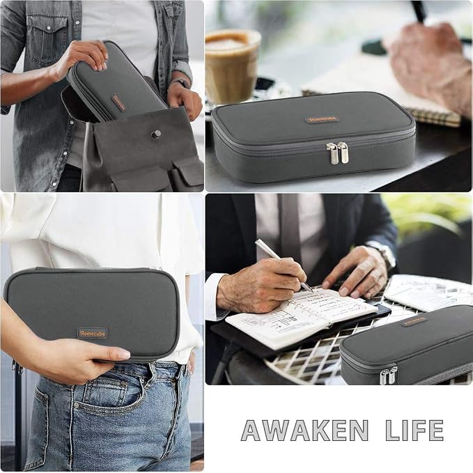 Homecube Large Capacity Pencil Case Big Pencil Bag Stationery Storage Case Pen Holder Pouch Oxford Cloth Pen Organizer with Dual Zippers for School Office - Gray