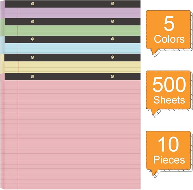 Yaridar (10 Pads 11" x 9.5" Legal Pads College Ruled Notepad, Colored Lined Paper Pads, 50 Sheets/Pad, Colors Pastel Writing Pads for School Office