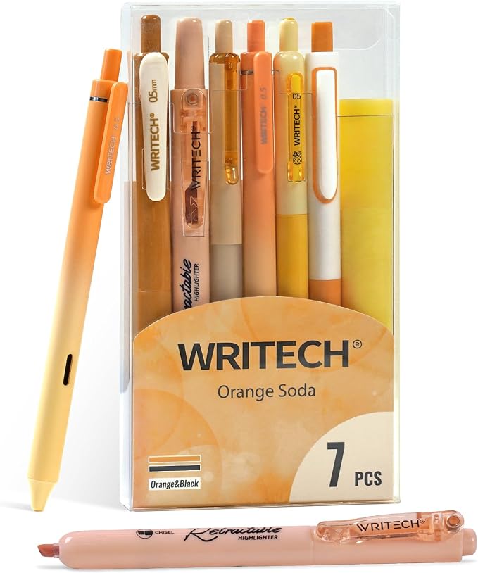 WRITECH Gel Pens Journaling Highlighters: 0.5 &0.7mm Orange Journal Set 7ct