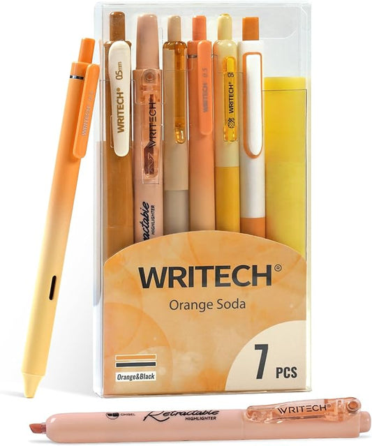 WRITECH Gel Pens Journaling Highlighters: 0.5 &0.7mm Orange Journal Set 7ct