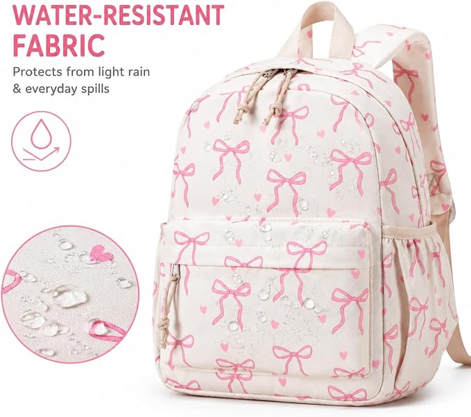 LOIDOU Toddler Backpack for Girls School Bookbags for Preschool Kindergarten Cute Backpacks (Mini Bow tie Beige, S-12)
