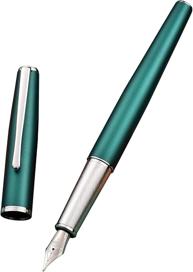 Hongdian 920 Green Metal Fountain Pen, Steel Fine Point Classic Pen, Includes Refillable Converter and Pen Pouch