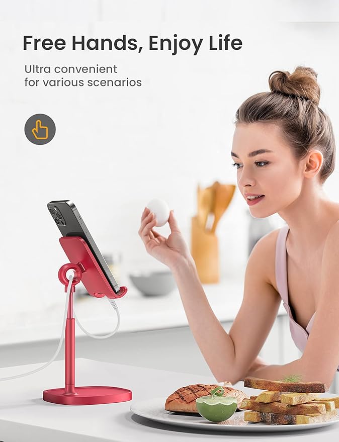 LISEN Cell Phone Stand Adjustable Phone Holer for Desk, Computer Office Desk Accessories for iPhone 16 Holder Women Kitchen Essentials Fits Switch Kindle iPads Tablet 4-10in (Red)