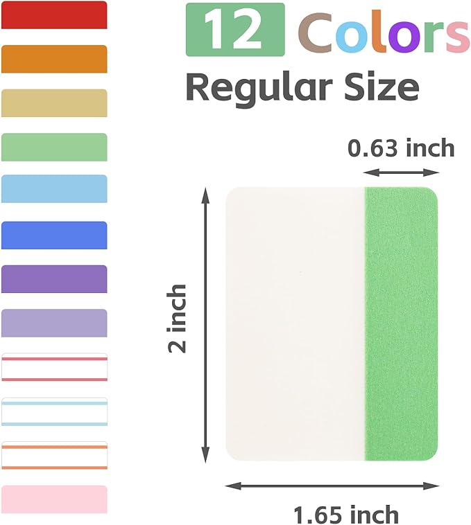 KICNIC Sticky Tabs 240Pcs 2Inch, Pastel Book Tabs, Adhesive BOPP Page Tabs, Transparent Annotation Labels, Tabs for Notebooks, Small Markers for School, College, Office (12 Colors)