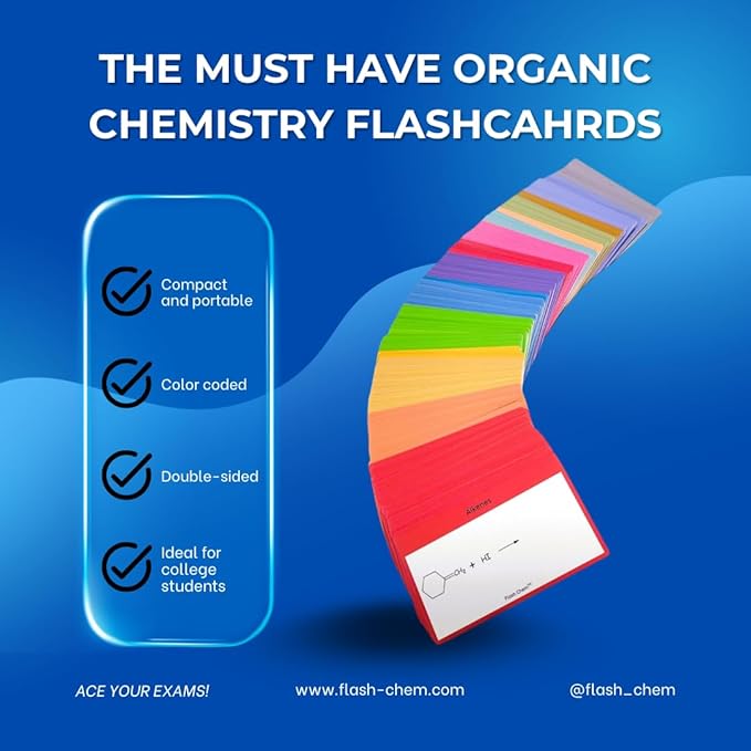 The Must Have Organic Chemistry Flashcards: 300 Color Coded Organic Chemistry Reactions Including Alcohols, Alkenes, Carboxylic Acids, Esters, Amides, Benzenes, Ketones, Amino Acids, and More