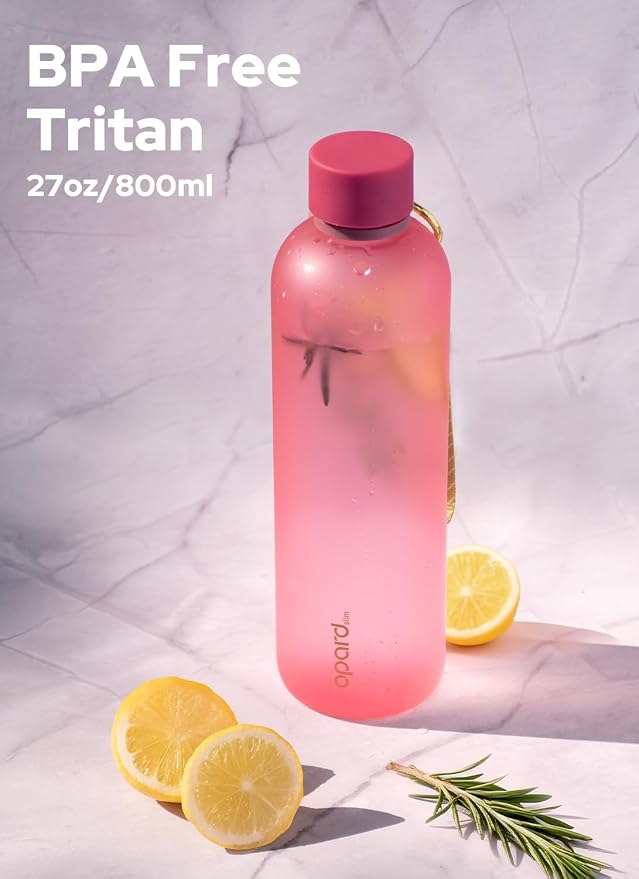 Opard Slim Water Bottle 27oz, Dishwasher Safe Plastic Water Bottle BPA-Free, Leakproof Screw Top, Flamingo Pink, Reusable for Travel School Sport Gym Hiking