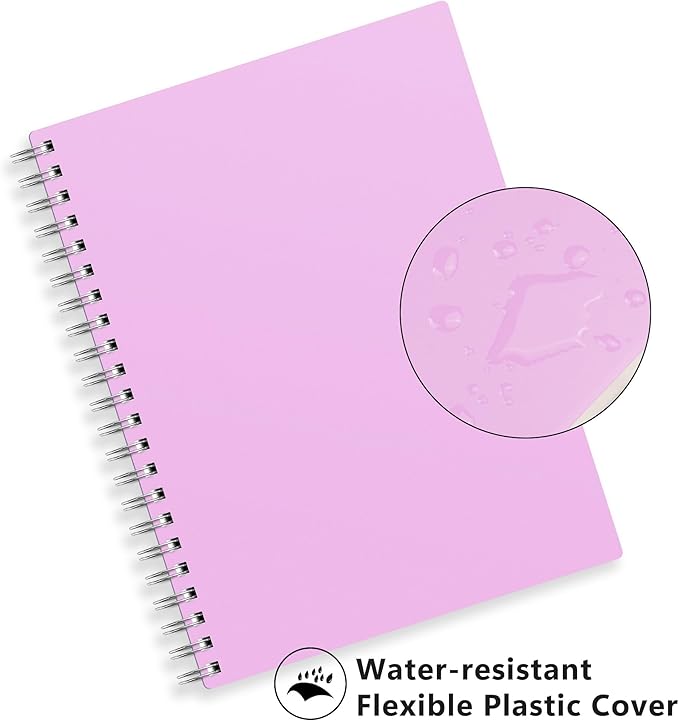 RETTACY Dotted Journal Notebook, 300 Pages, A4 Large Size (8.2'' × 11.2''), 100 GSM Thick Paper, Flexible Plastic Cover, Spiral-bound, for Journaling, Planning, Tracking (Lilac)