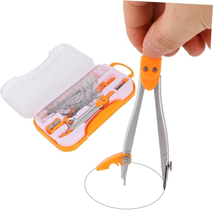 Metal Drawing Compasses Set 10pcs Geometry Ruler Kit with Protractor and Pencil for Student Math Learning and Geometry Drawing Tools Random Color