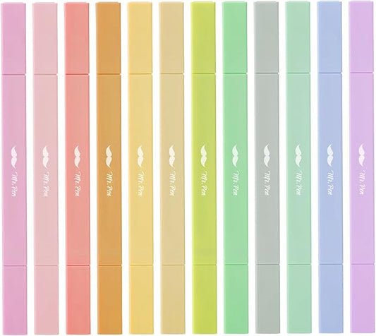 Mr. Pen- Dual Tip Aesthetic Highlighters, 12 pcs, Chisel & Fine Tip, Cute Highlighters Assorted Colors for Journaling, Highlighting, Underlining, Fast Dry, Back to School Supplies