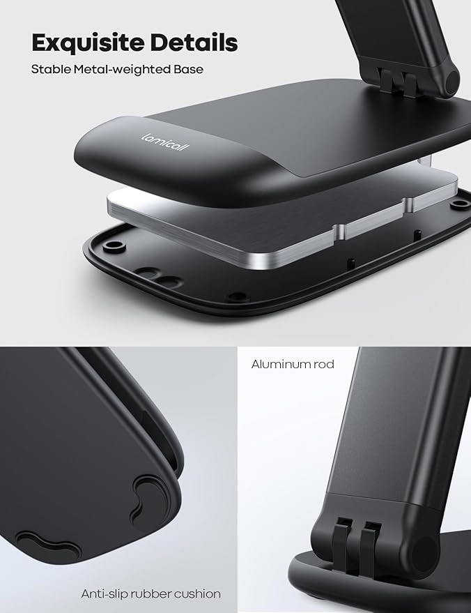 Lamicall Cell Phone Stand for Desk - [Height Adjustable] Foldable Mobile Phone Holder, Portable Stand for iPhone 17 16 15 14 13 12 11 Pro Max Plus Air, Galaxy S25, Office Gift Mothers Day Accessories