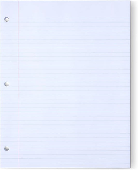 Amazon Basics College Ruled Loose Leaf Paper, 11" x 8.5", 150 Sheets, White, No Binding, 1-Pack
