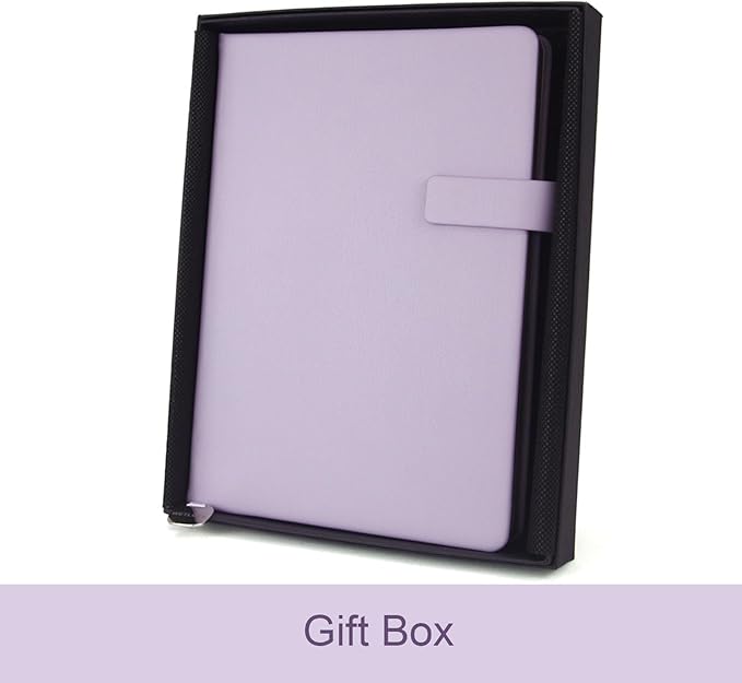 A5 Hard Cover Notebook with Pen Holder, Gold Edges & 180° Lay Flat - Large 5.7x8.4 Lined, Bookmark, Gift Box - Durable Journal for Office, Study, Travel - Writers, Students (Light Purple)
