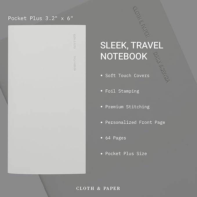 Cloth & Paper Travel Notebook | Daily Planner Agenda – Aspen | Pocket Plus Planner Notebook 3.2" x 6" | Productivity Planner with Hourly Schedule Layout for Planning & Time Blocking – Soft Touch Cover
