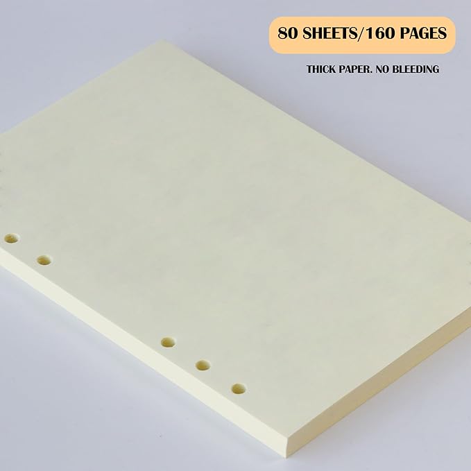 A5 Blank Notebook Refill, 6-Hole Punched, 100GSM Loose-Leaf Paper and Planner Inserts for Sketchbooks, Journals, and Personal Writing,80 Sheets/160 Pages