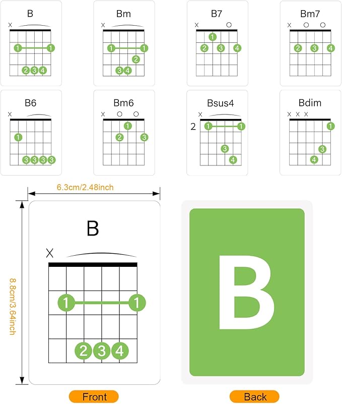 Guitar Chord Flashcards - 56Pcs Acoustic & Electric Guitar Learning Cheat Sheets - Learn Essential Chords Quickly & Easily | Perfect for Beginners and Professionals