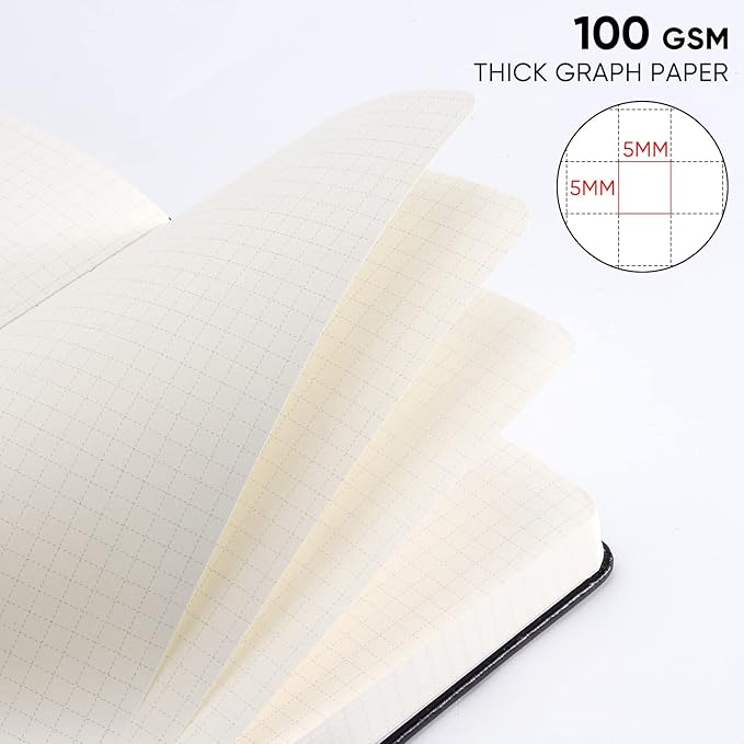 Graph Paper Notebook with 280 Pages,A5 Grid Paper Notebook/Journal,100gsm Thick Graph Leather Journal for Math Science Students,5.75'' × 8.38''-Dark Green