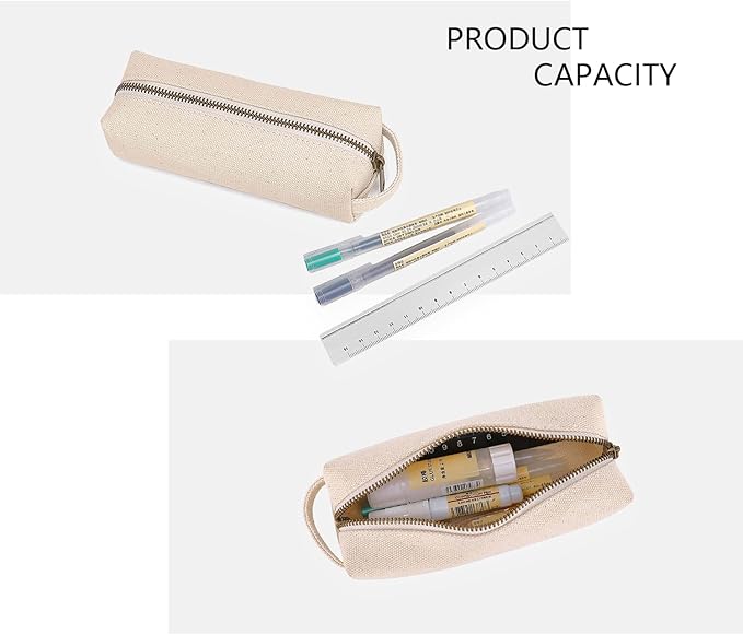 Pencil Case Soft Cotton Canvas Pencil Pouch Bag for Easy Carry Stylish and Durable for Pens and Pencils (Beige)