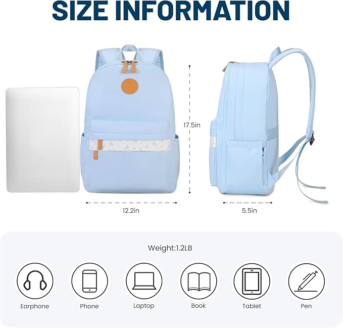 mygreen Waterproof School Backpack for Teen Girls & Boys, Lightweight 15.6 Inch Laptop Bag, Trendy 2024 Ergonomic Bookbag for High School, College, and Travel Blue