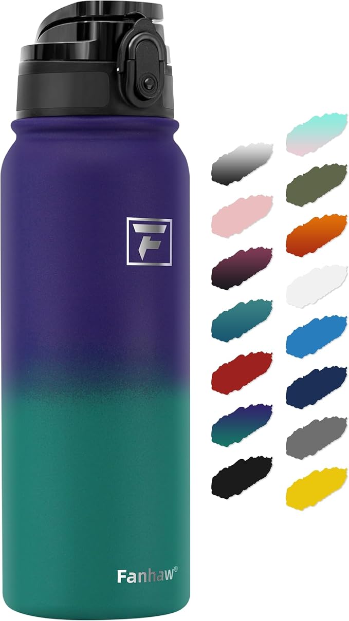 Fanhaw 20 oz Insulated Stainless Steel Water Bottle with Anti-Dust Chug Lid, Leakproof Vacuum Metal Everyday Use Bottle for Kids, Teens & Adults, Back to School Essentials (Purple Green)
