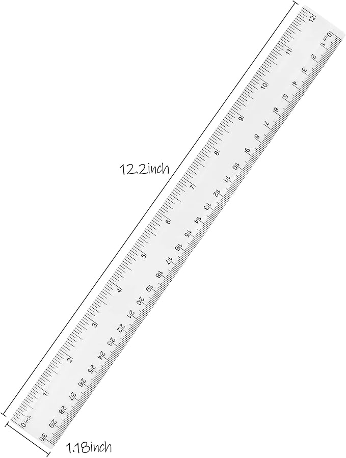 Unjoo Clear Plastic Ruler 12 Inch Straight Rulers, Shatterproof Ruler with Inches and Centimeters for School Classroom, Home, or Office (2pcs)