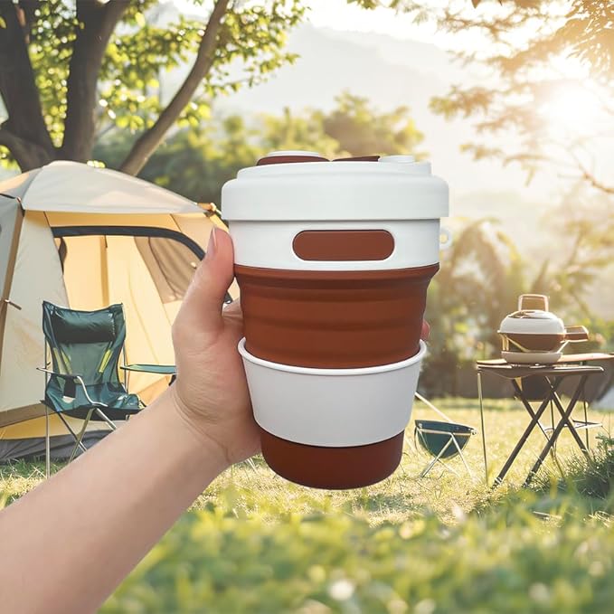 17oz Collapsible Travel Cup With Lid & Metal Hook Reusable Silicone Coffee Folding Mug for Hot/Cold Drink Portable Outdoor Camping Hiking Microwave & Dishwasher Safe (Purple)
