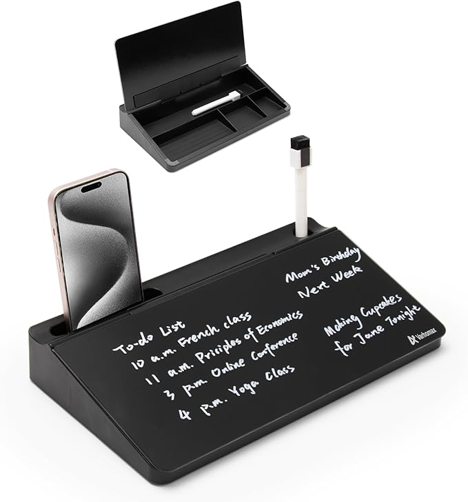 Varhomax Glass Desk Buddy Whiteboard with Storage, Small Dry Erase Desktop White Board Caddy to-do List Memo Notepad for Office, School and Home Office Supplies (Black)